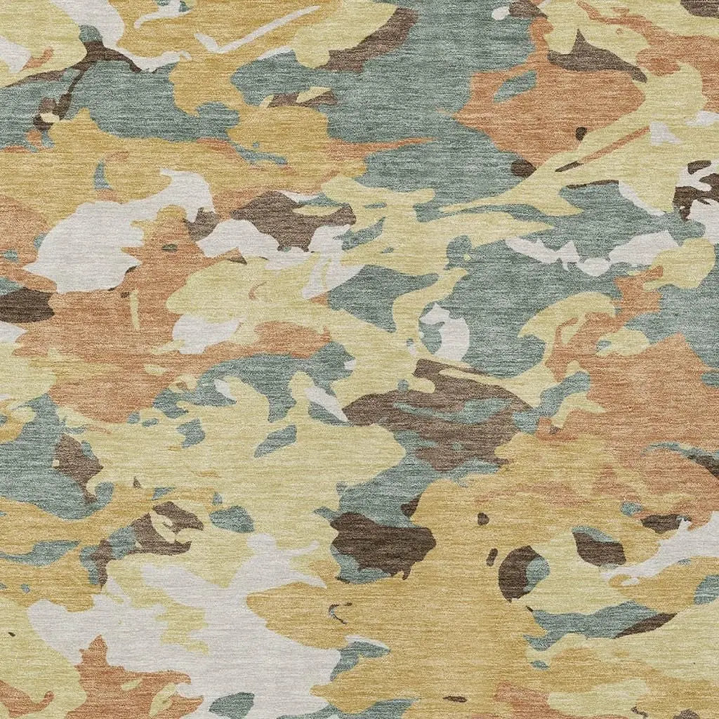 5' X 8' Gold And Copper Abstract Washable Indoor Outdoor Area Rug Homeroots Outdoor