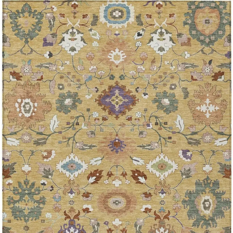5' X 8' Gold And Copper Floral Medallion Washable Indoor Outdoor Area Rug Homeroots Outdoor