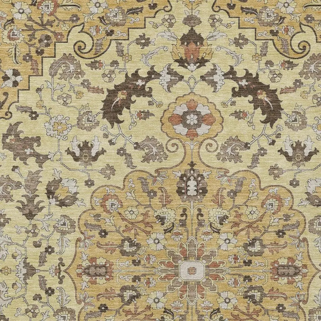 5' X 8' Gold And Copper Floral Medallion Washable Indoor Outdoor Area Rug Homeroots Outdoor