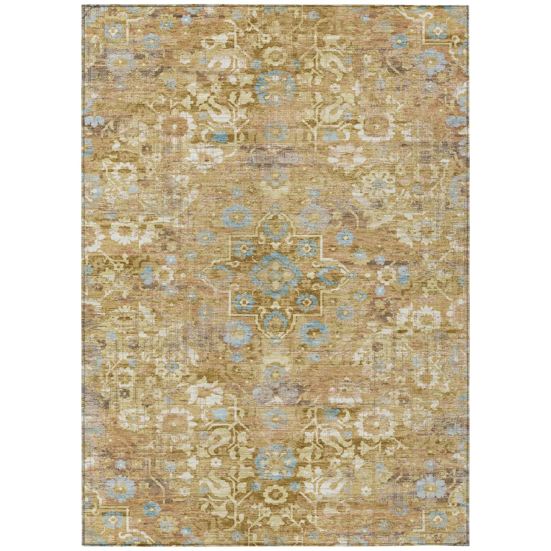 5' X 8' Gold And Copper Floral Medallion Washable Indoor Outdoor Area Rug Homeroots Outdoor