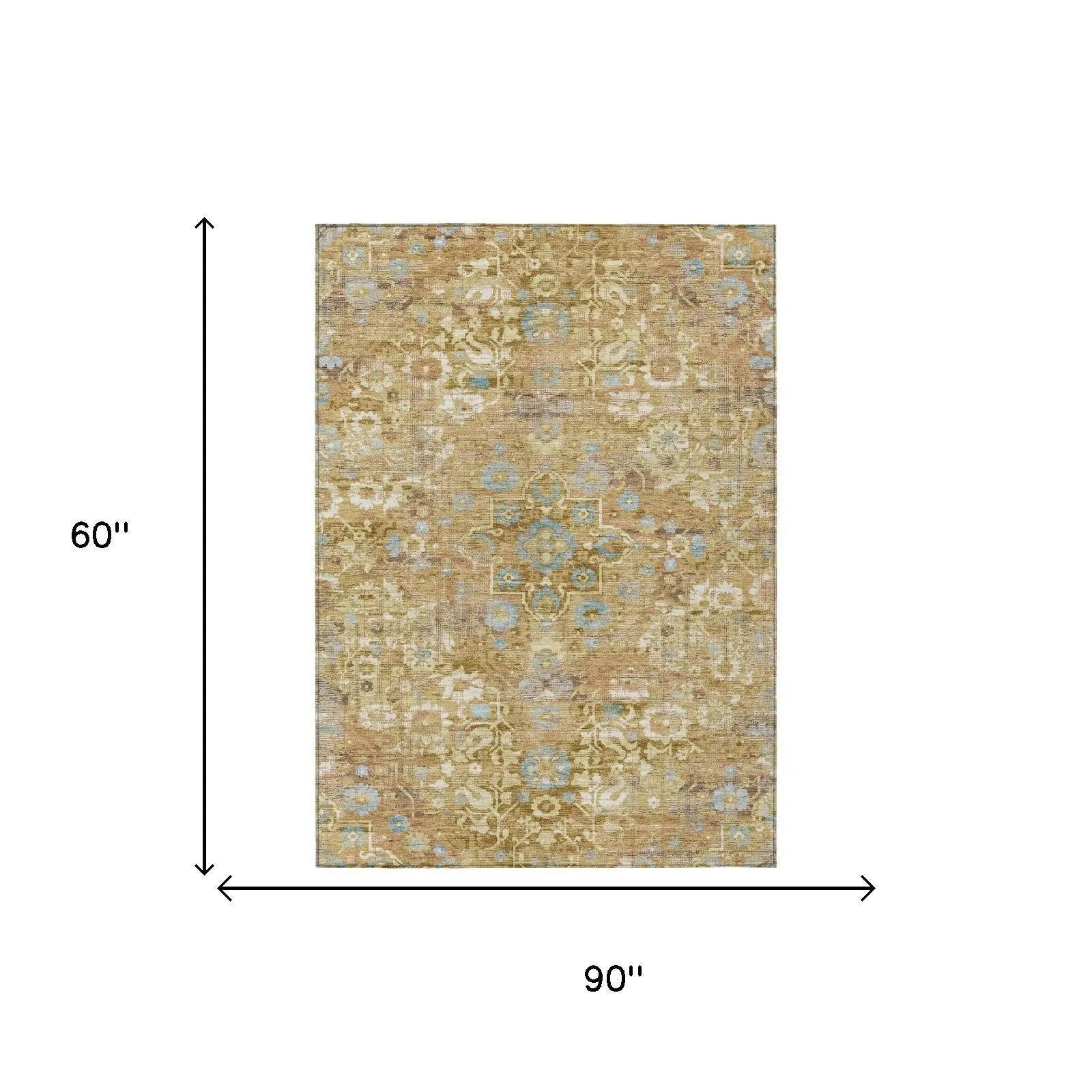 5' X 8' Gold And Copper Floral Medallion Washable Indoor Outdoor Area Rug Homeroots Outdoor