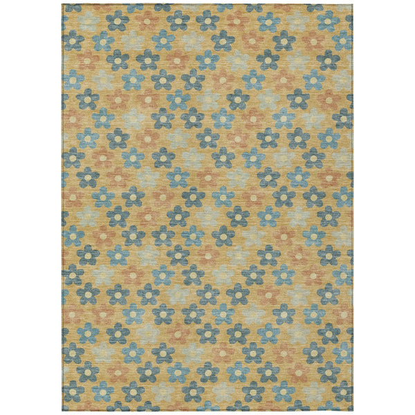 5' X 8' Gold And Copper Floral Washable Indoor Outdoor Area Rug Homeroots Outdoor