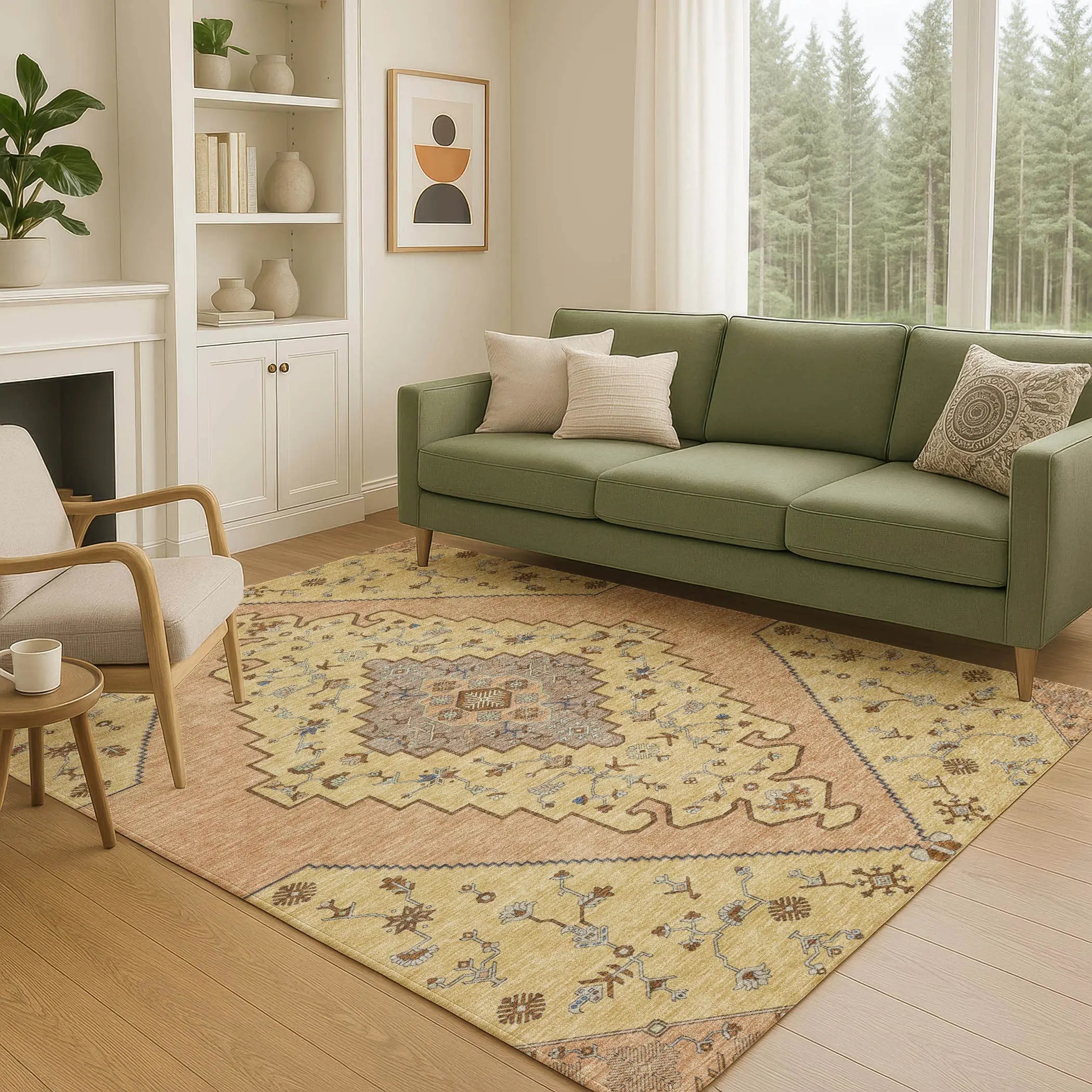 5' X 8' Gold And Copper Geometric Washable Indoor Outdoor Area Rug Homeroots Outdoor