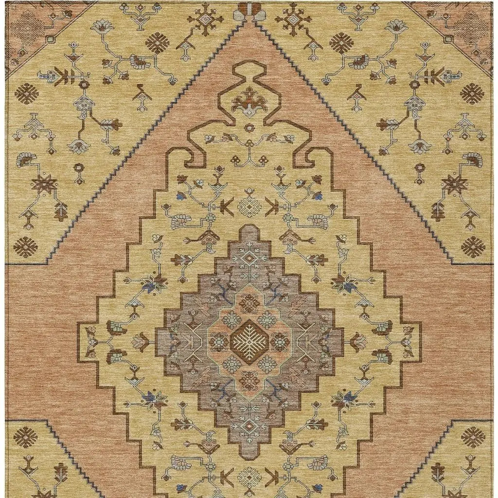 5' X 8' Gold And Copper Geometric Washable Indoor Outdoor Area Rug Homeroots Outdoor