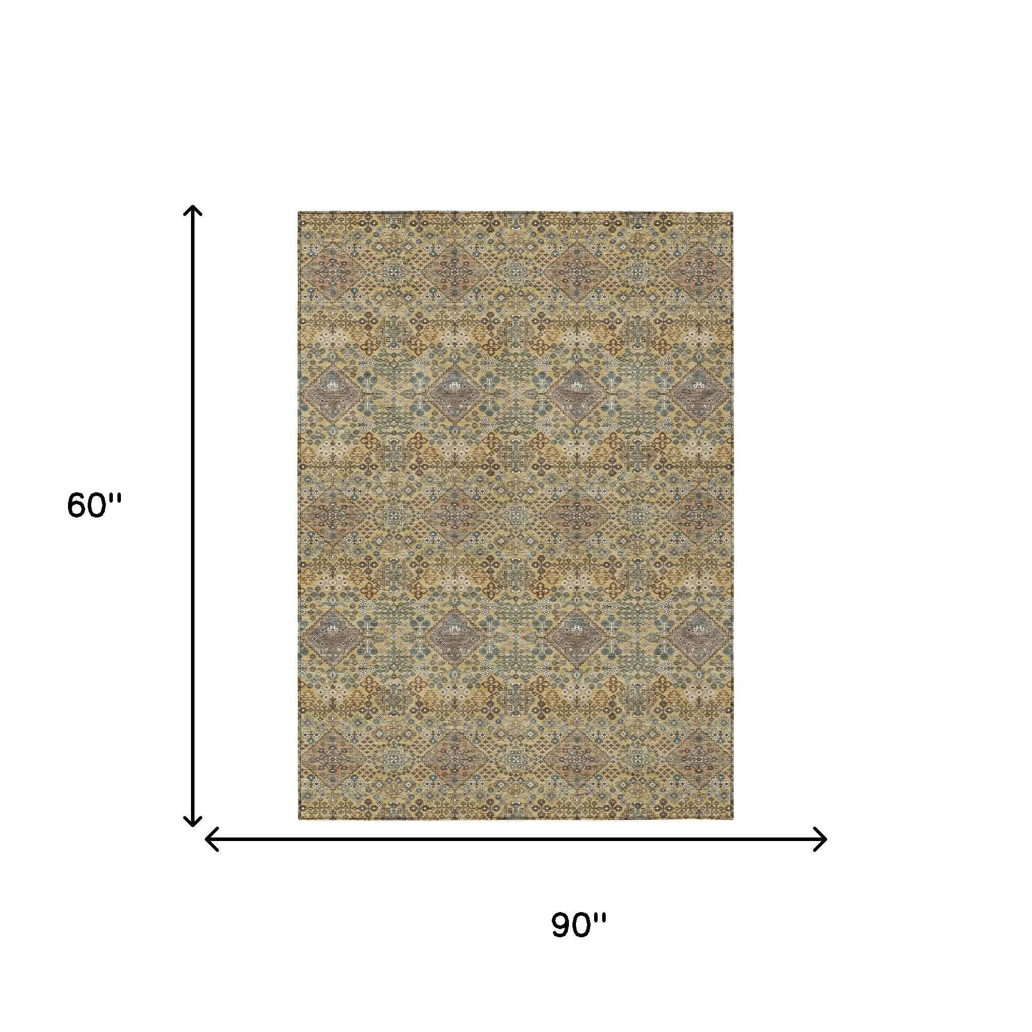 5' X 8' Gold And Copper Geometric Washable Indoor Outdoor Area Rug Homeroots Outdoor