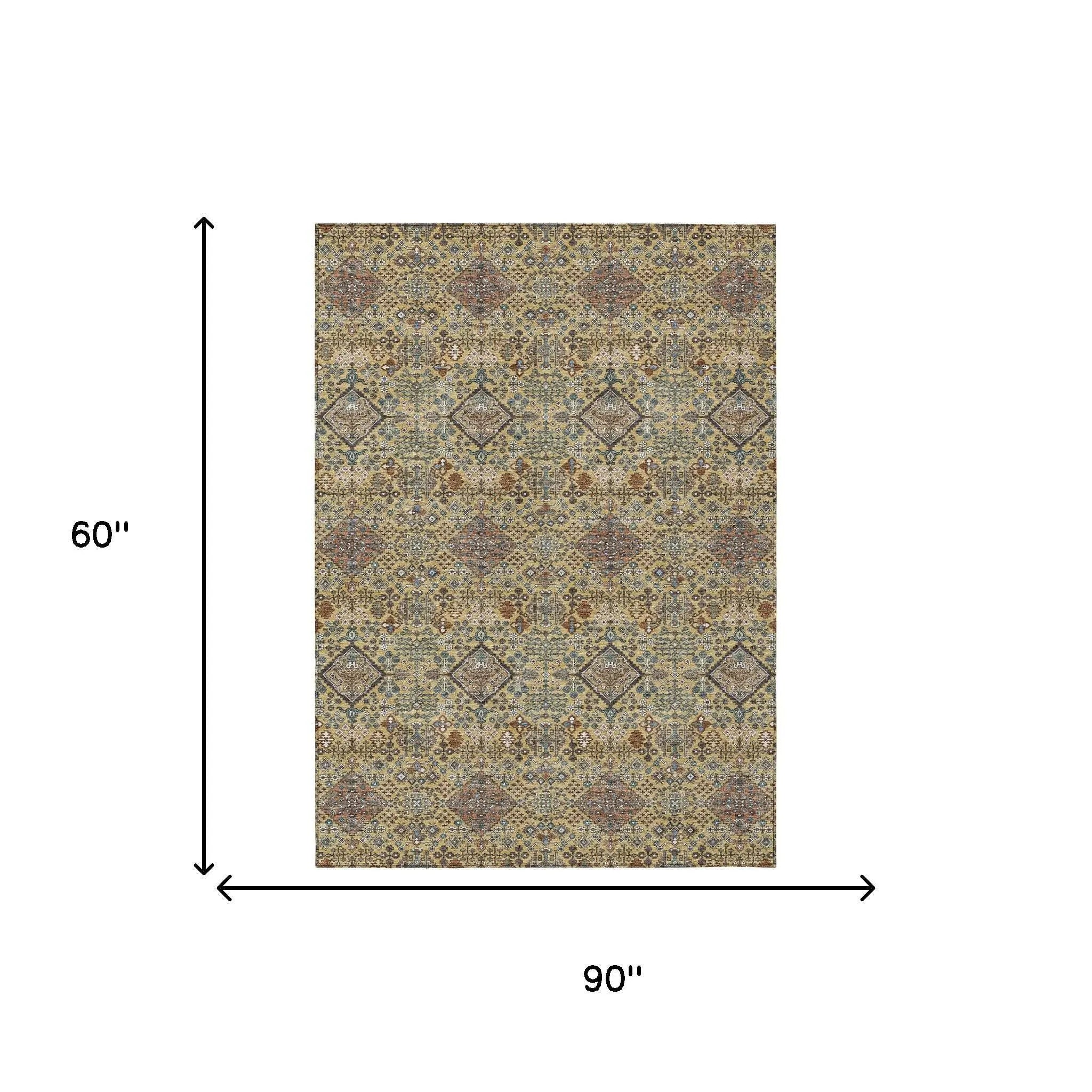 5' X 8' Gold And Copper Geometric Washable Indoor Outdoor Area Rug Homeroots Outdoor