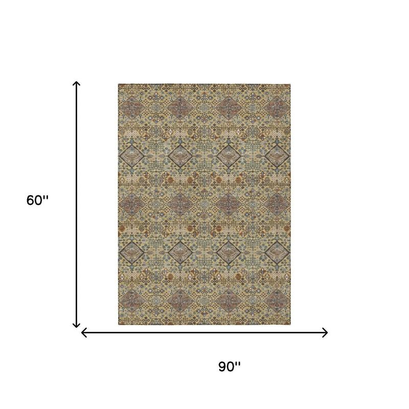 5' X 8' Gold And Copper Geometric Washable Indoor Outdoor Area Rug Homeroots Outdoor