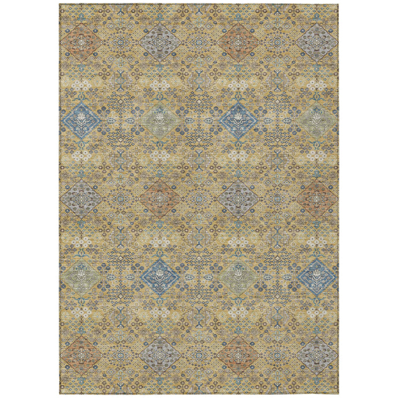5' X 8' Gold And Copper Oriental Washable Indoor Outdoor Area Rug Homeroots Outdoor