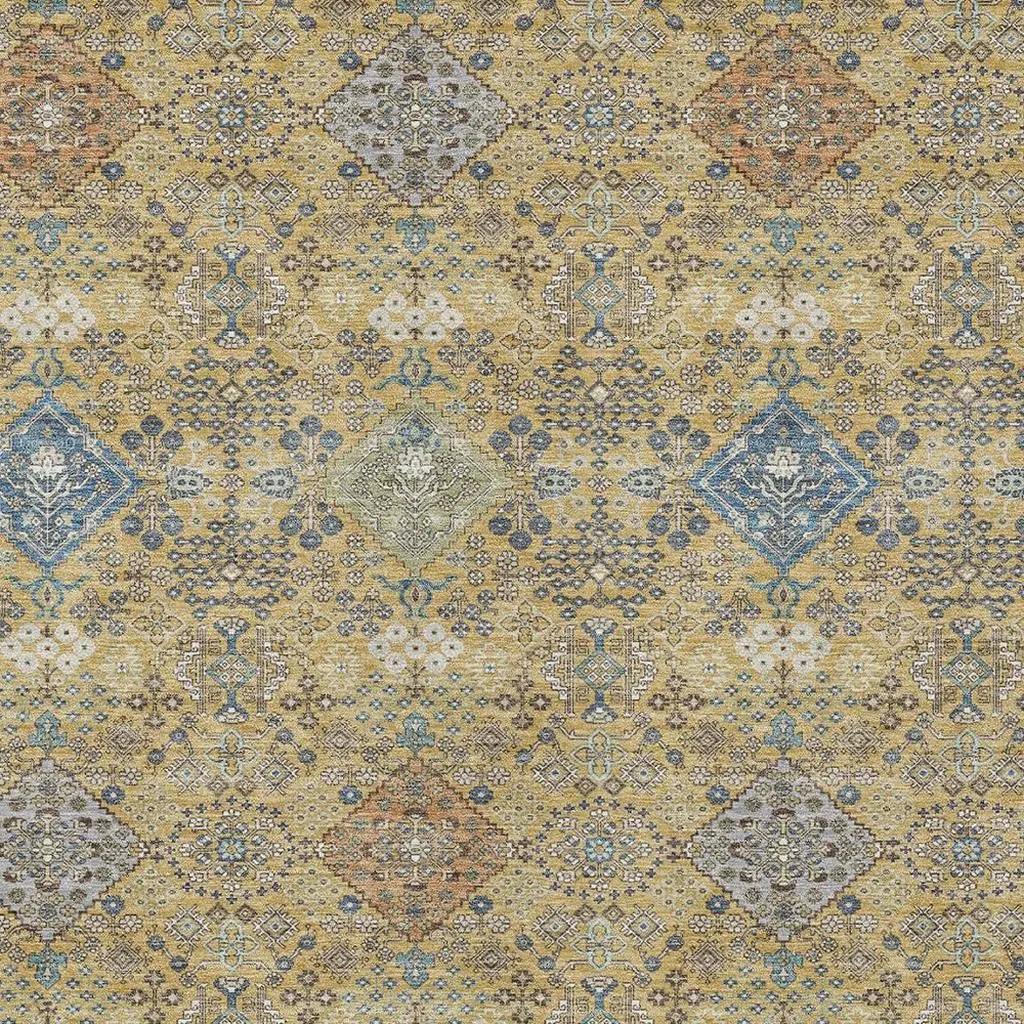 5' X 8' Gold And Copper Oriental Washable Indoor Outdoor Area Rug Homeroots Outdoor