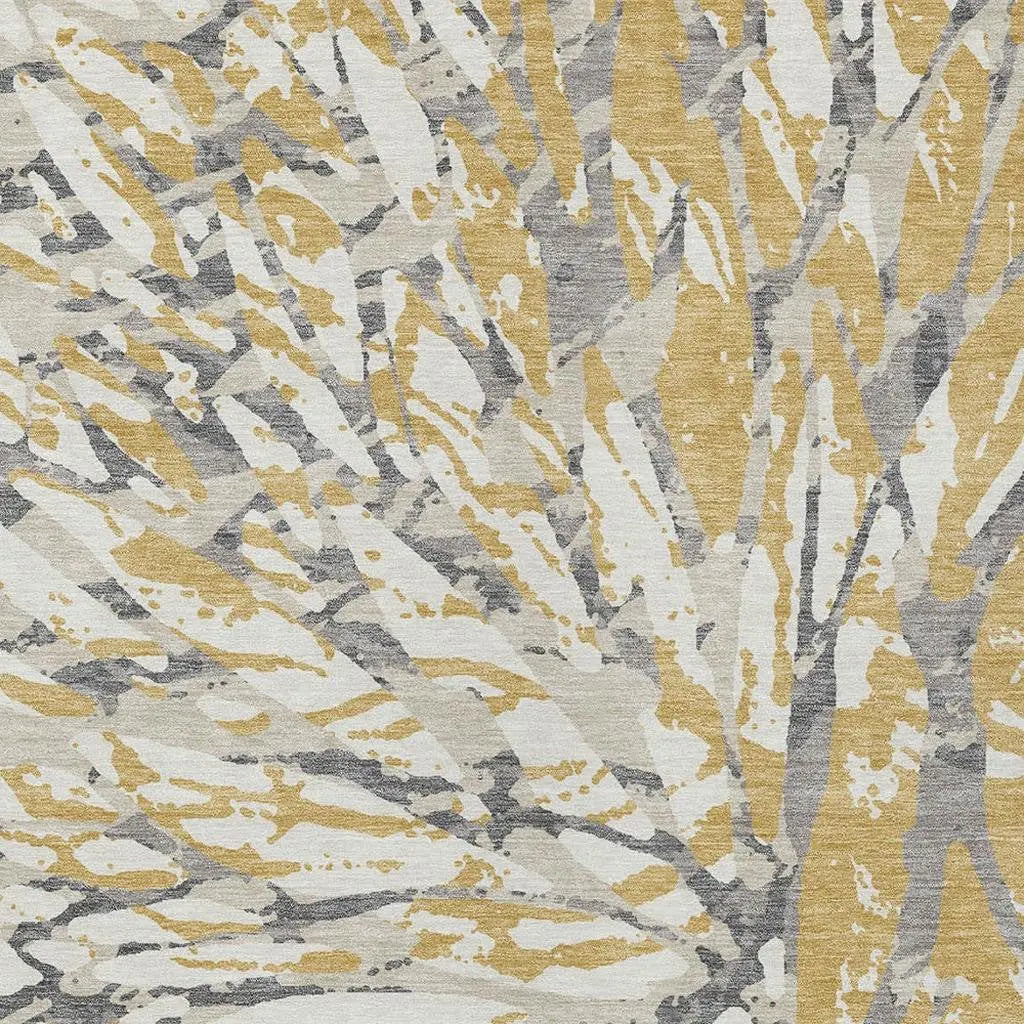 5' X 8' Gold And Ivory Abstract Washable Indoor Outdoor Area Rug Homeroots Outdoor