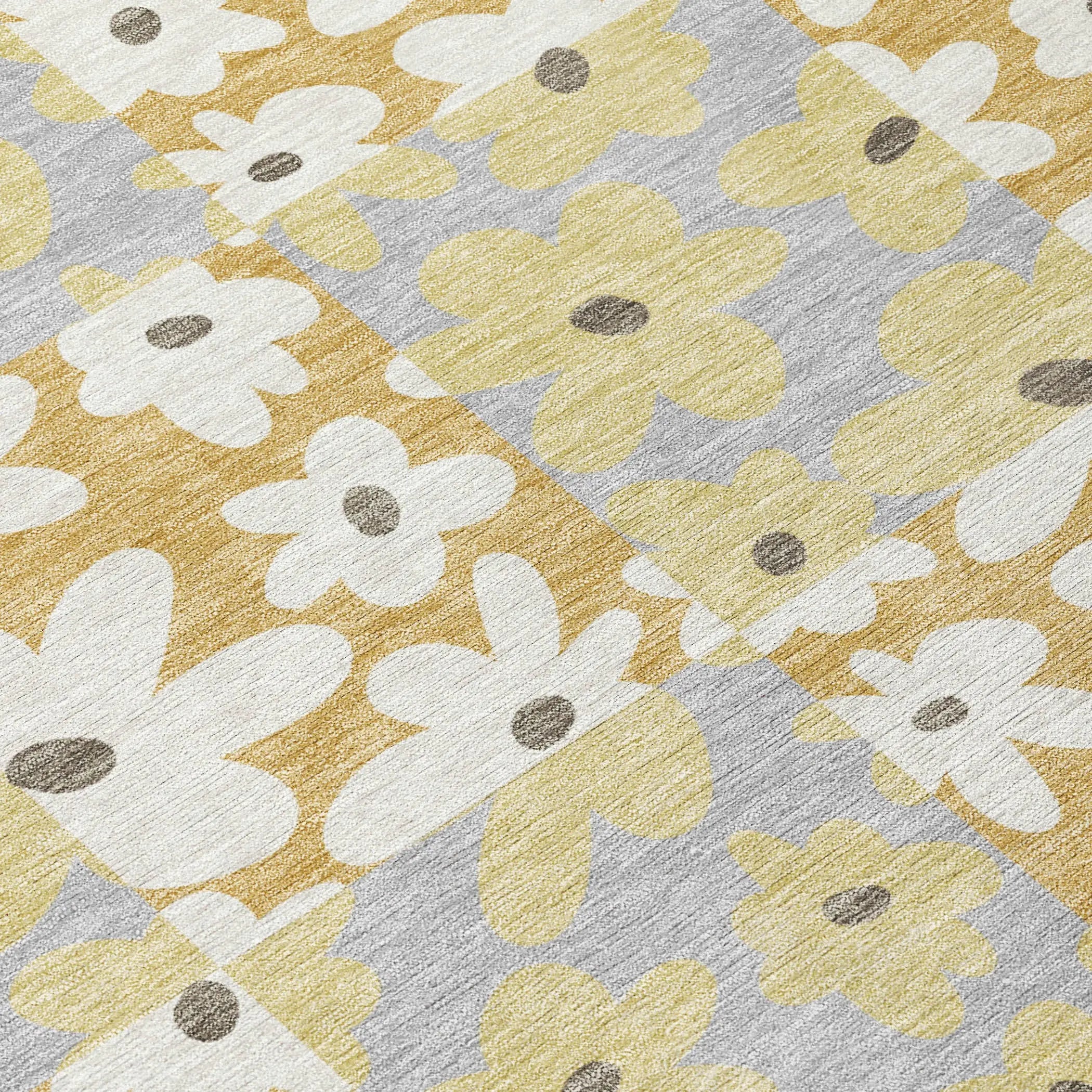 5' X 8' Gold And Ivory Floral Washable Indoor Outdoor Area Rug Homeroots Outdoor