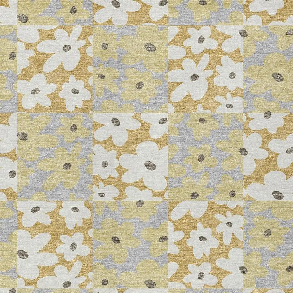 5' X 8' Gold And Ivory Floral Washable Indoor Outdoor Area Rug Homeroots Outdoor