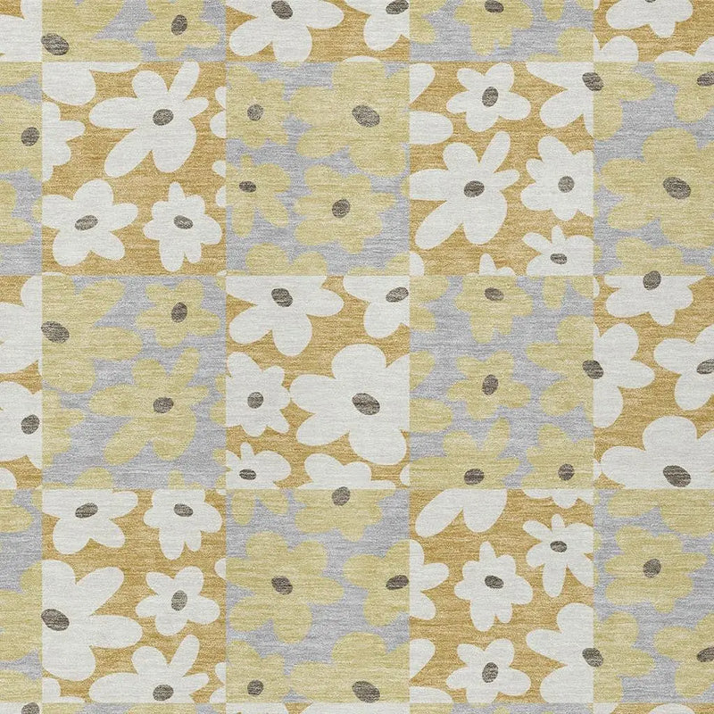 5' X 8' Gold And Ivory Floral Washable Indoor Outdoor Area Rug Homeroots Outdoor
