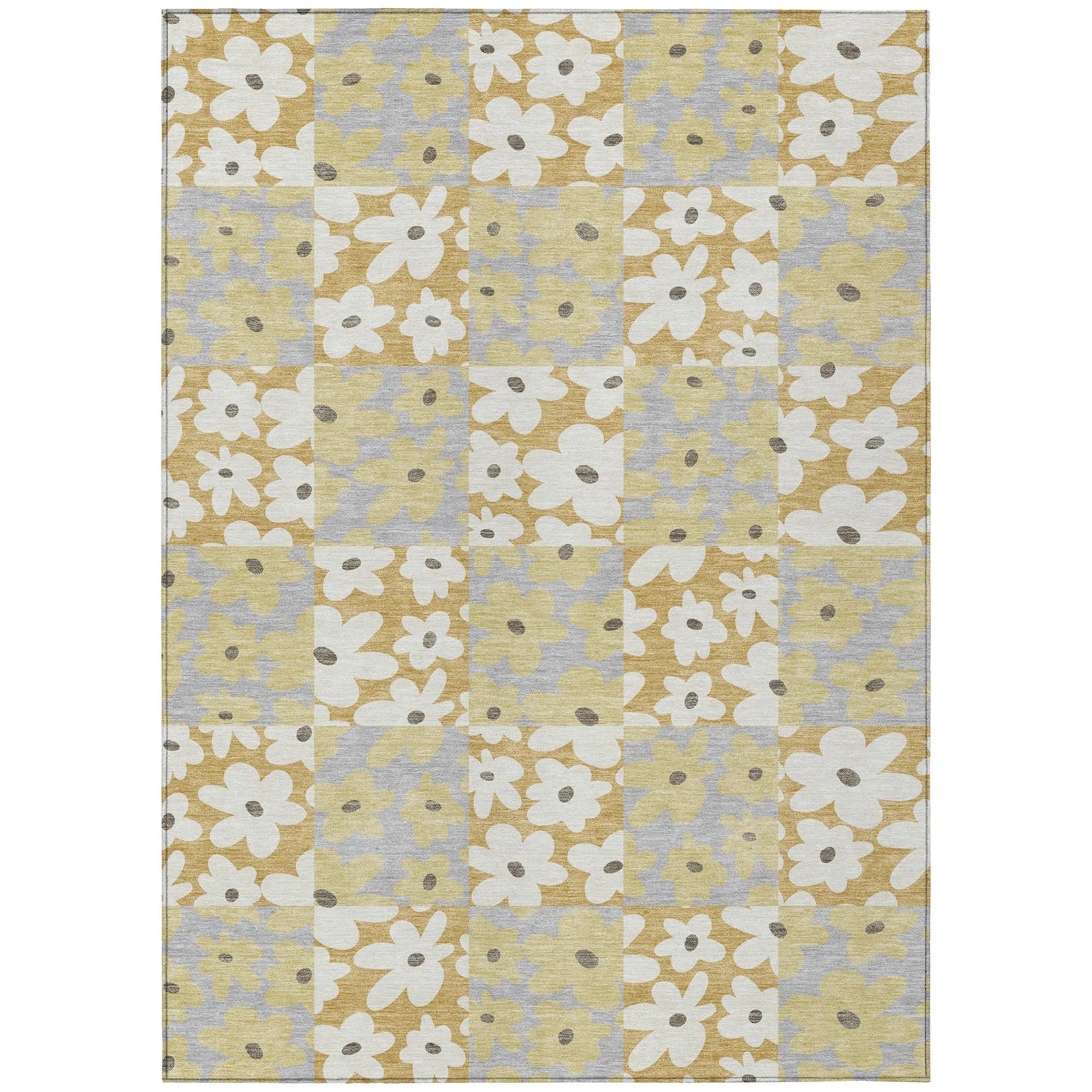 5' X 8' Gold And Ivory Floral Washable Indoor Outdoor Area Rug Homeroots Outdoor