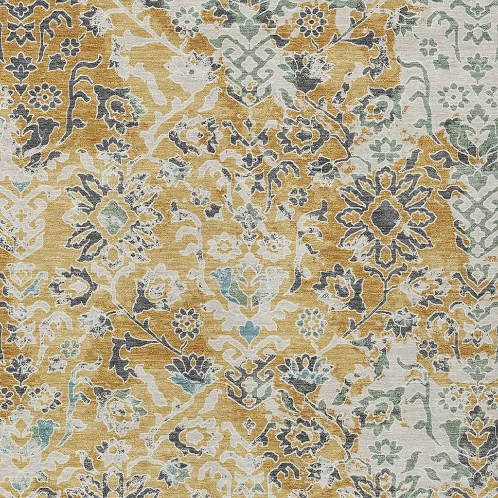 5' X 8' Gold And Ivory Geometric Washable Indoor Outdoor Area Rug Homeroots Outdoor