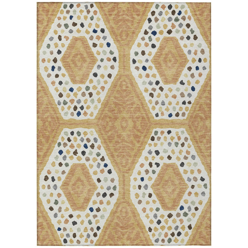 5' X 8' Gold And Ivory Tribal Washable Indoor Outdoor Area Rug Homeroots Outdoor