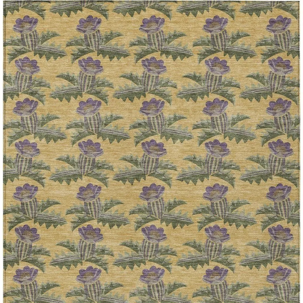5' X 8' Gold And Khaki Floral Washable Indoor Outdoor Area Rug Homeroots Outdoor