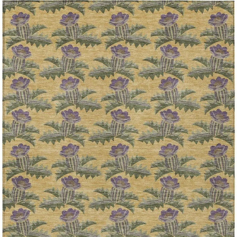 5' X 8' Gold And Khaki Floral Washable Indoor Outdoor Area Rug Homeroots Outdoor