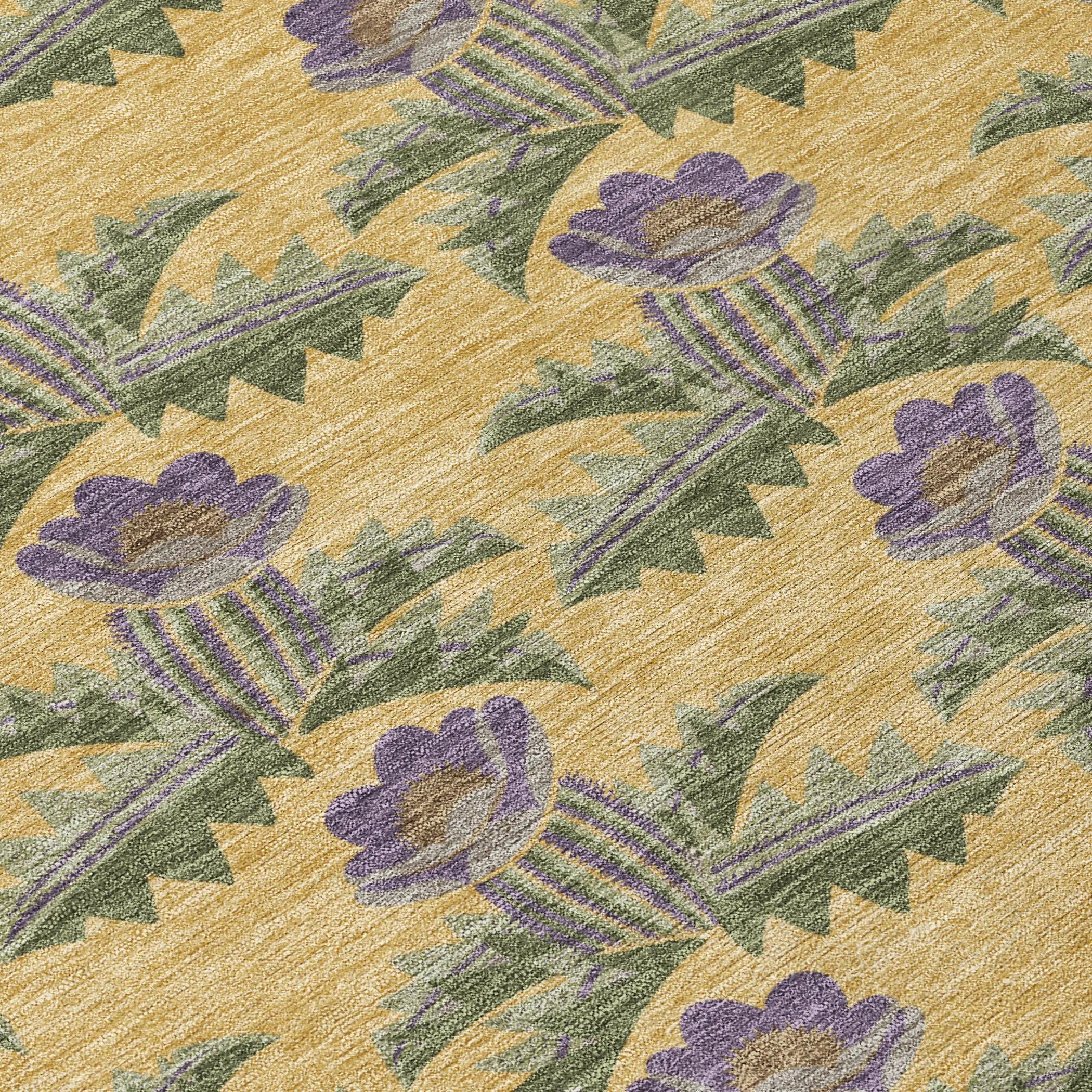 5' X 8' Gold And Khaki Floral Washable Indoor Outdoor Area Rug Homeroots Outdoor