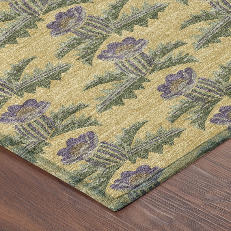 5' X 8' Gold And Khaki Floral Washable Indoor Outdoor Area Rug Homeroots Outdoor