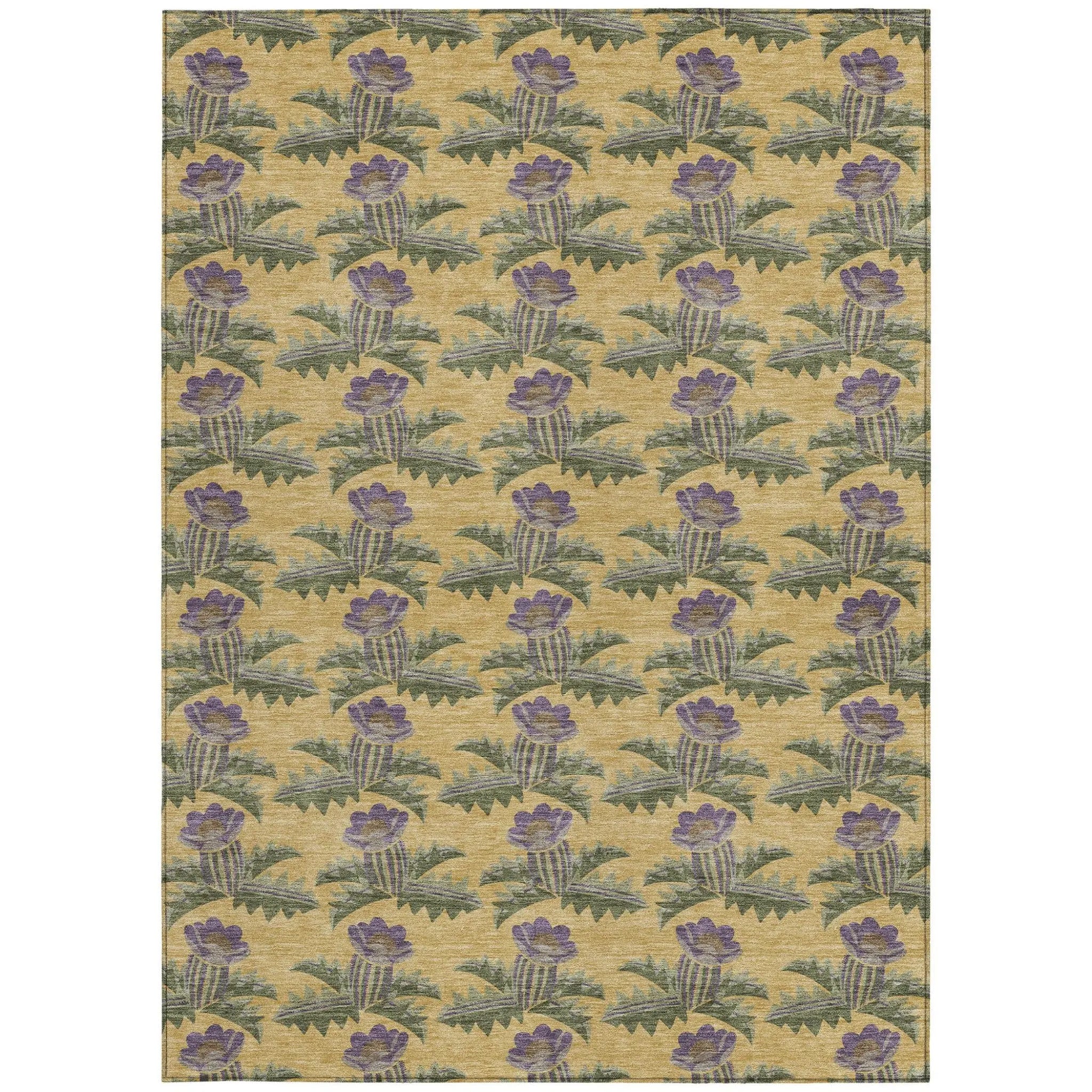 5' X 8' Gold And Khaki Floral Washable Indoor Outdoor Area Rug Homeroots Outdoor