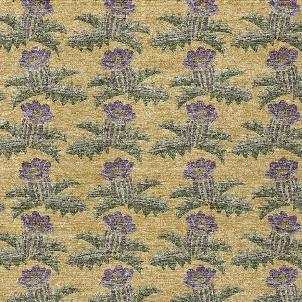 5' X 8' Gold And Khaki Floral Washable Indoor Outdoor Area Rug Homeroots Outdoor
