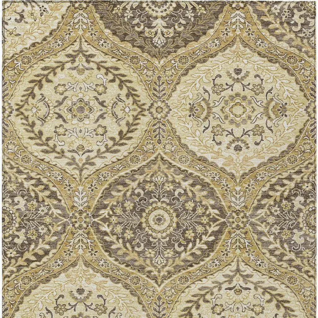 5' X 8' Gold And Khaki Ogee Washable Indoor Outdoor Area Rug Homeroots Outdoor