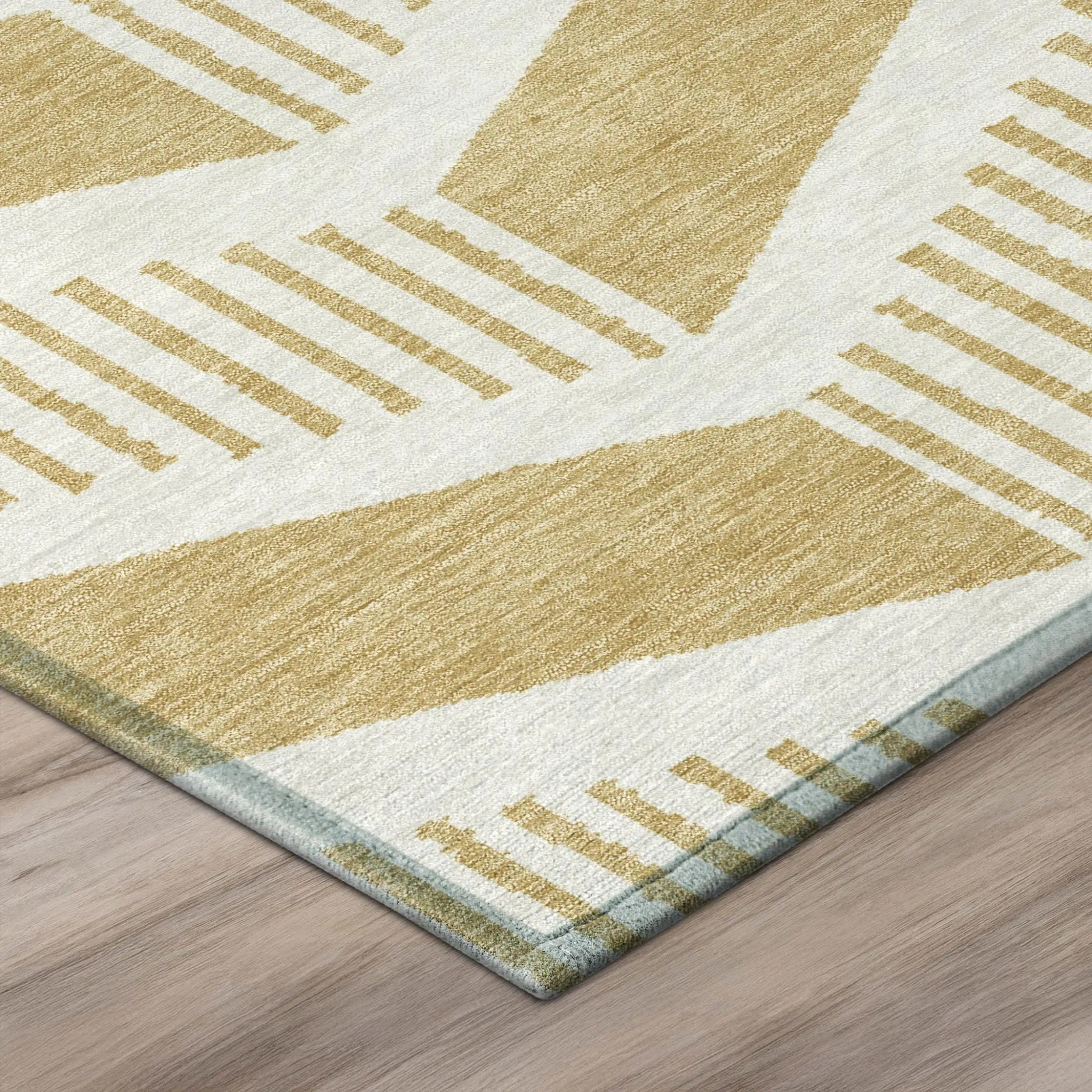 5' X 8' Gold And Linen Geometric Washable Indoor Outdoor Area Rug Homeroots Outdoor