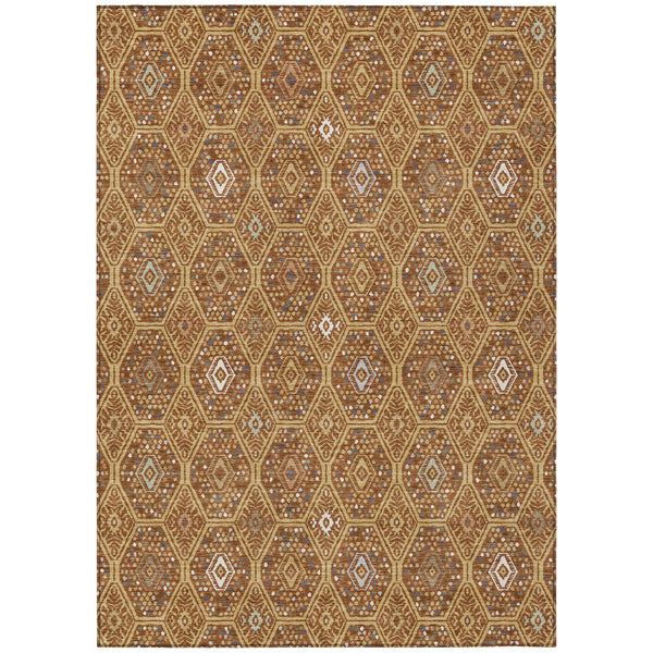 5' X 8' Gold And Orange Geometric Washable Indoor Outdoor Area Rug Homeroots Outdoor
