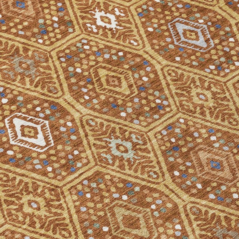 5' X 8' Gold And Orange Geometric Washable Indoor Outdoor Area Rug Homeroots Outdoor