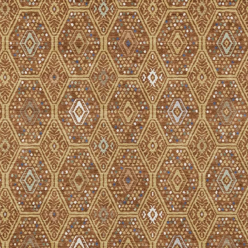 5' X 8' Gold And Orange Geometric Washable Indoor Outdoor Area Rug Homeroots Outdoor