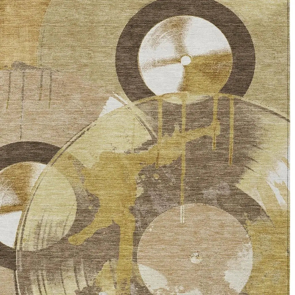 5' X 8' Gold And Saffron Geometric Washable Indoor Outdoor Area Rug Homeroots Outdoor