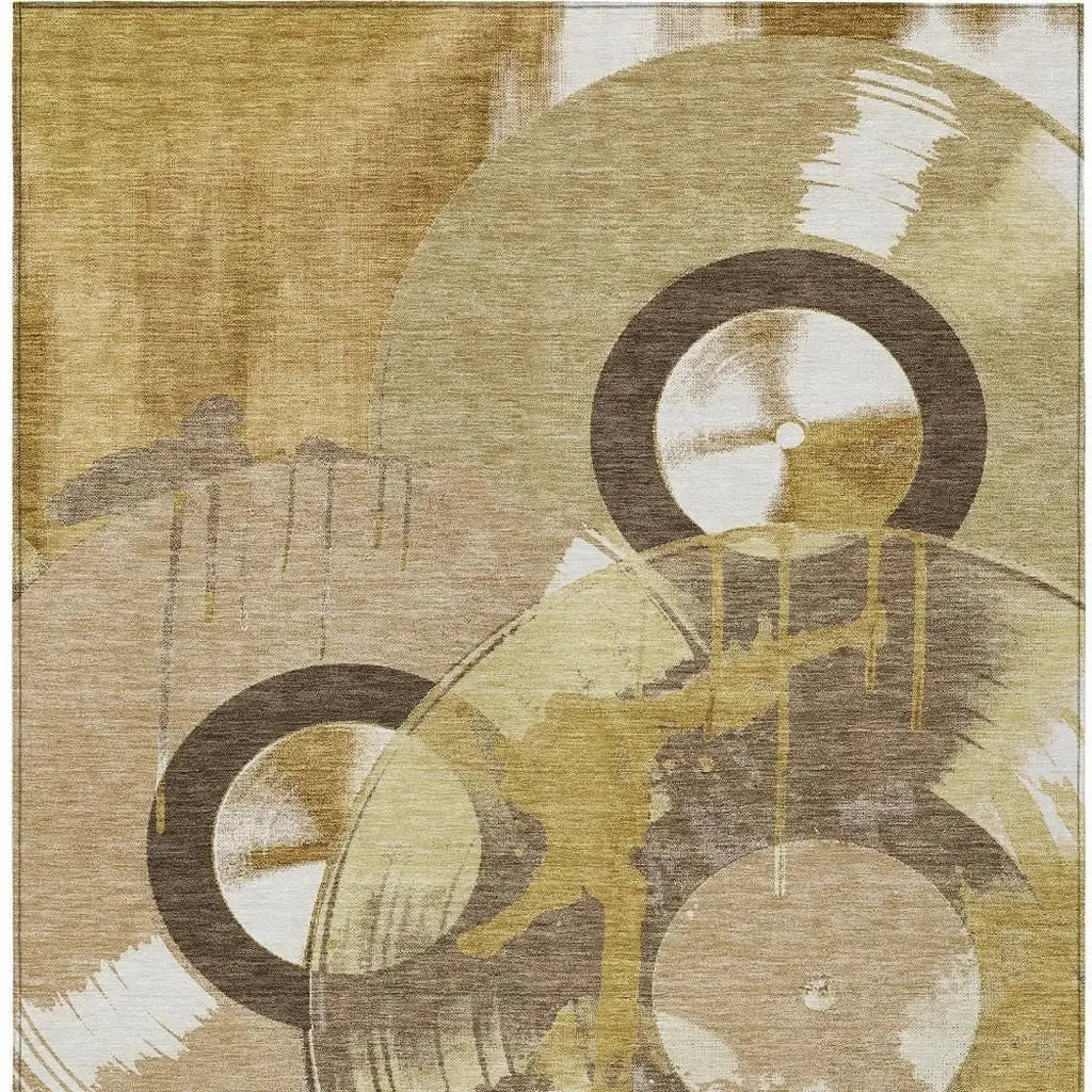 5' X 8' Gold And Saffron Geometric Washable Indoor Outdoor Area Rug Homeroots Outdoor