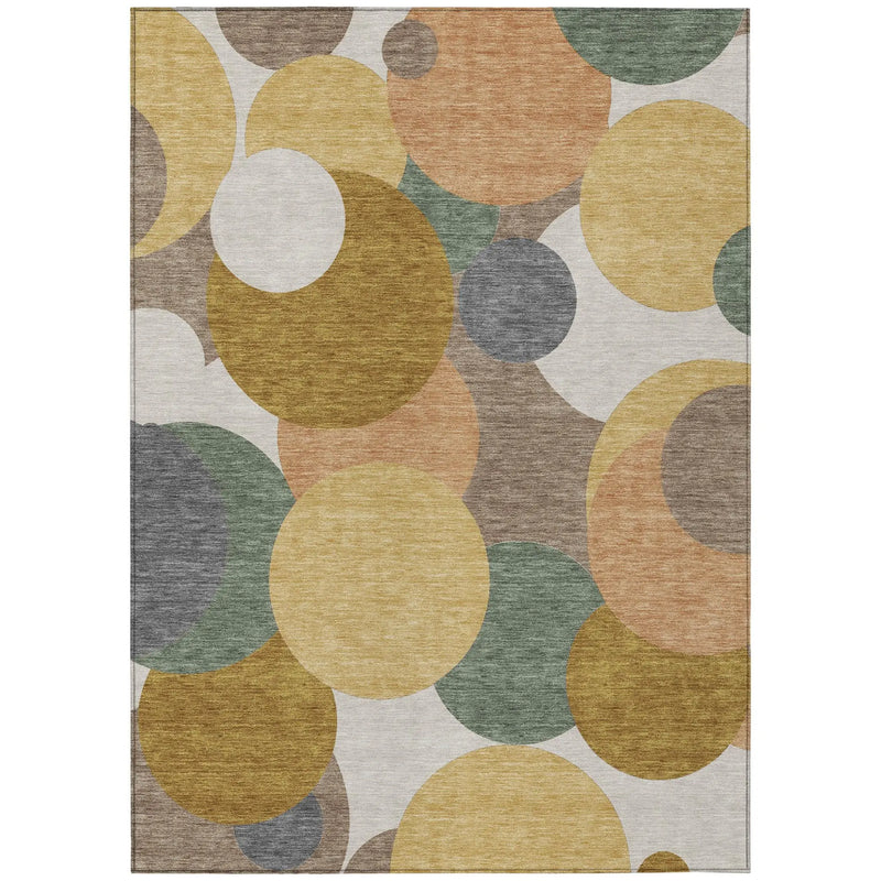 5' X 8' Gold And Walnut Geometric Washable Indoor Outdoor Area Rug Homeroots Outdoor