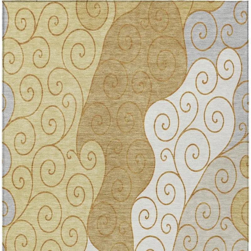5' X 8' Gold And Wheat Abstract Washable Indoor Outdoor Area Rug Homeroots Outdoor