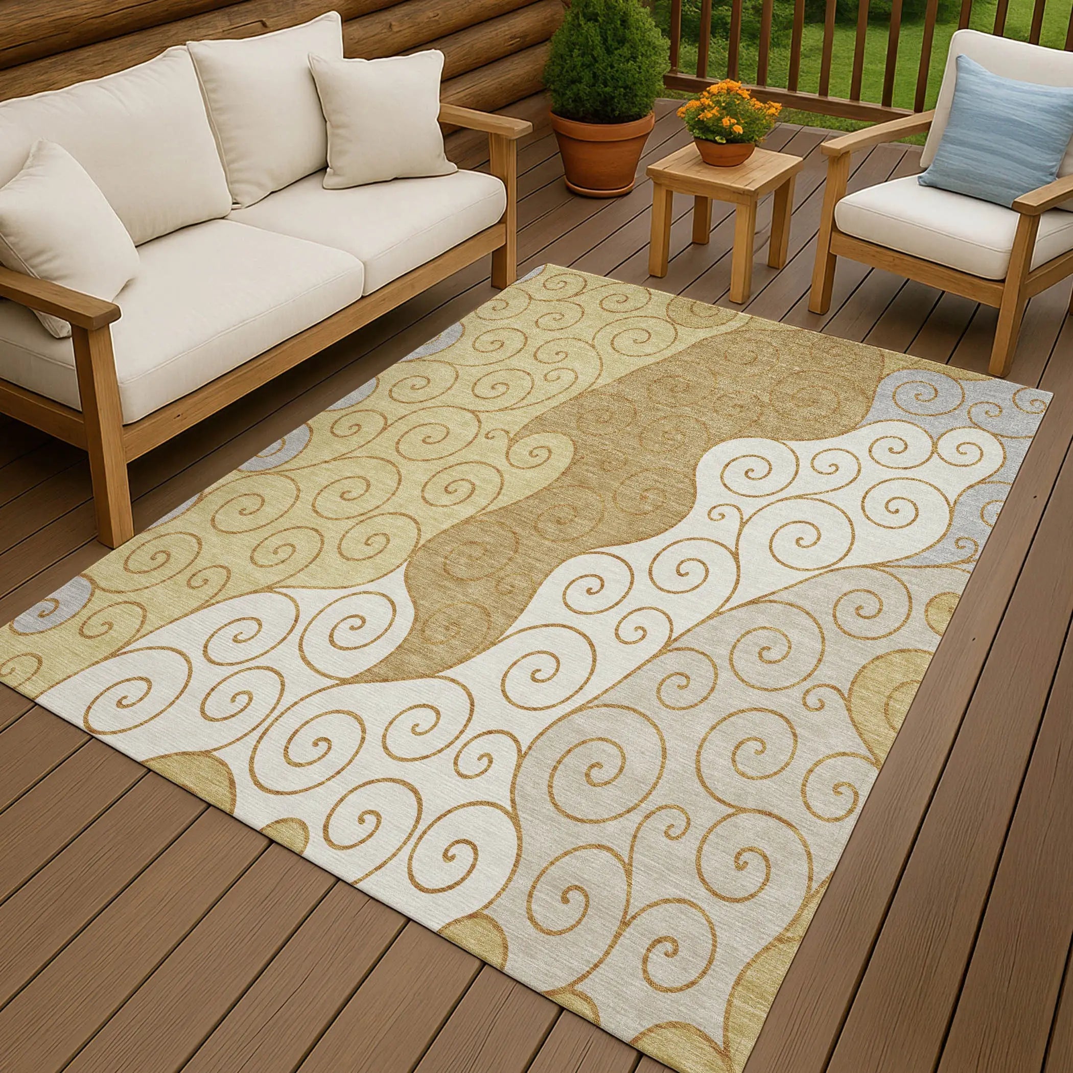 5' X 8' Gold And Wheat Abstract Washable Indoor Outdoor Area Rug Homeroots Outdoor