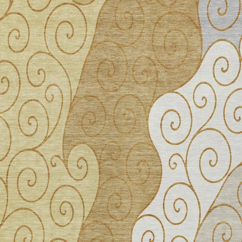 5' X 8' Gold And Wheat Abstract Washable Indoor Outdoor Area Rug Homeroots Outdoor
