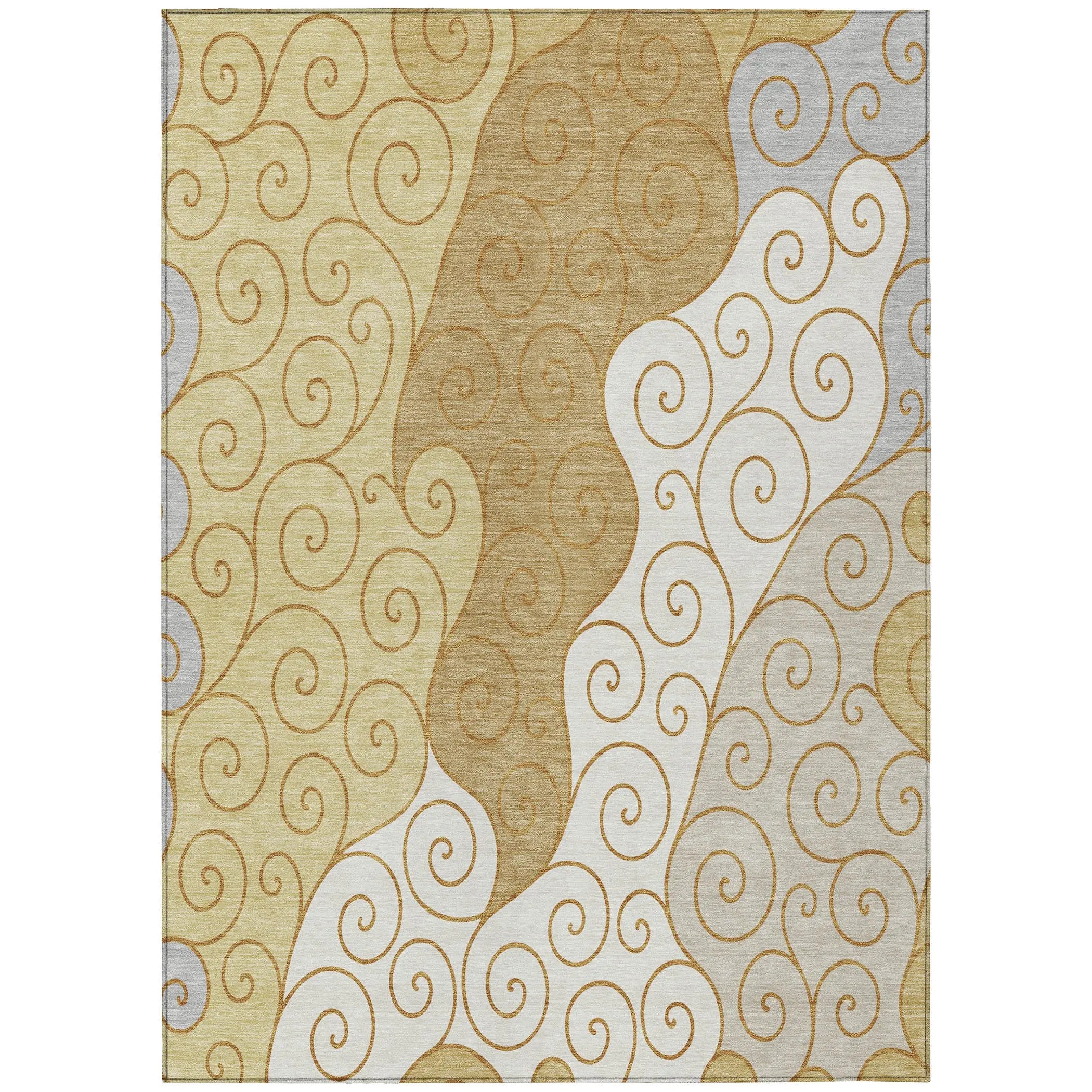 5' X 8' Gold And Wheat Abstract Washable Indoor Outdoor Area Rug Homeroots Outdoor