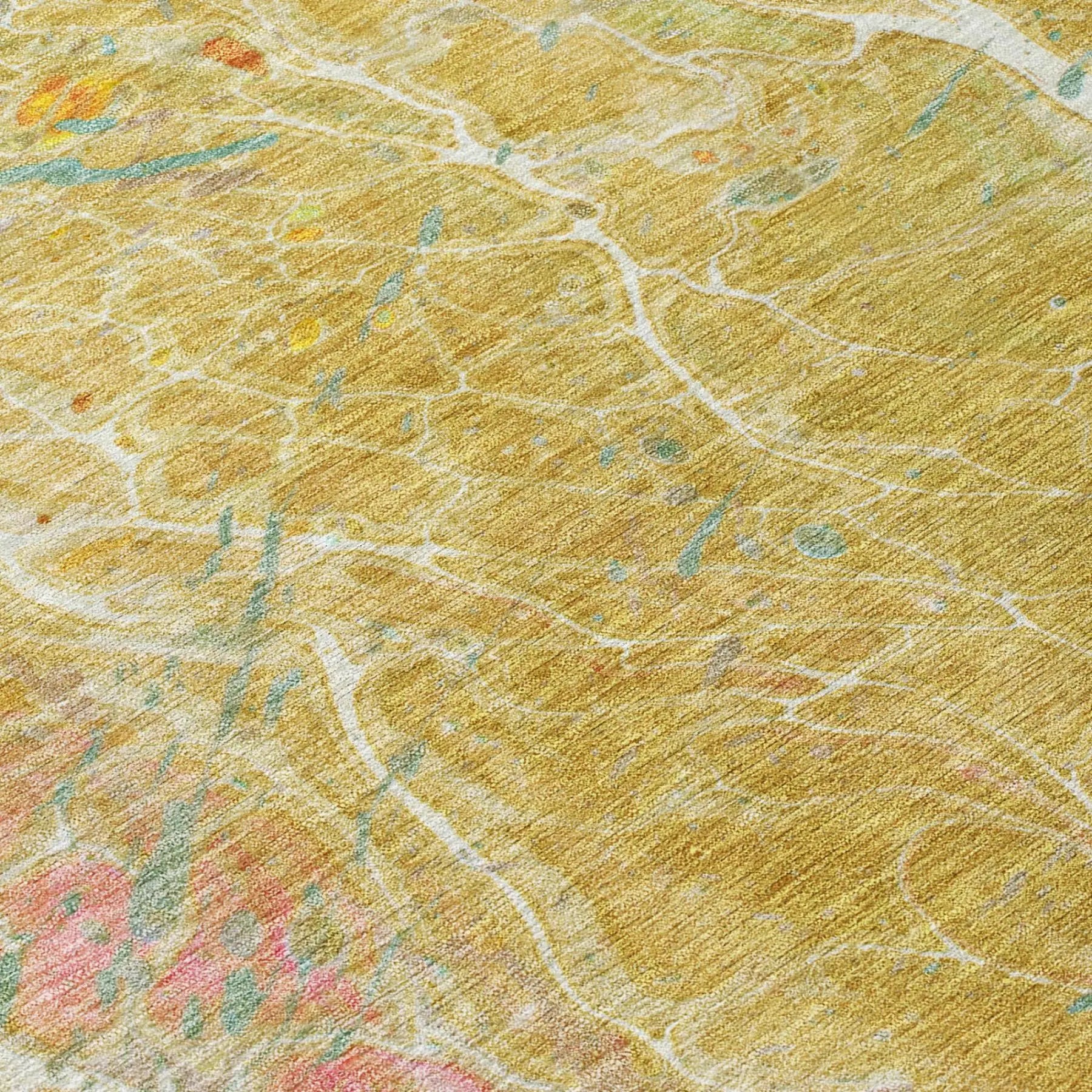 5' X 8' Gold And Wheat Abstract Washable Indoor Outdoor Area Rug Homeroots Outdoor