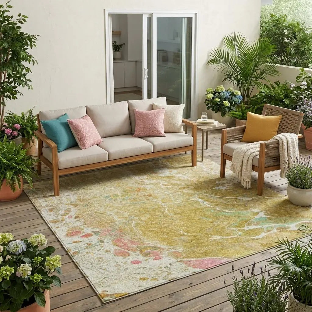 5' X 8' Gold And Wheat Abstract Washable Indoor Outdoor Area Rug Homeroots Outdoor