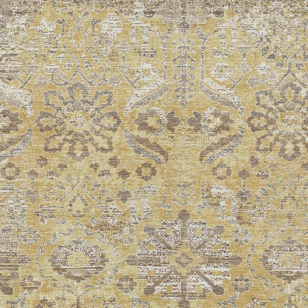 5' X 8' Gold And Wheat Damask Washable Indoor Outdoor Area Rug Homeroots Outdoor