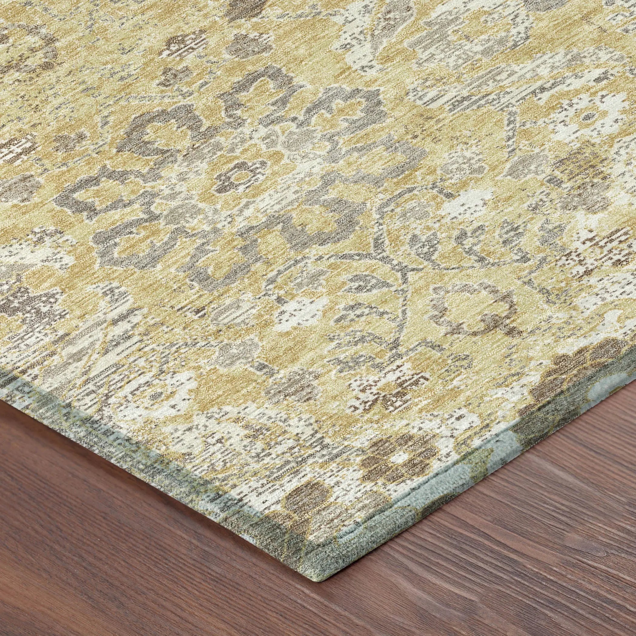 5' X 8' Gold And Wheat Damask Washable Indoor Outdoor Area Rug Homeroots Outdoor