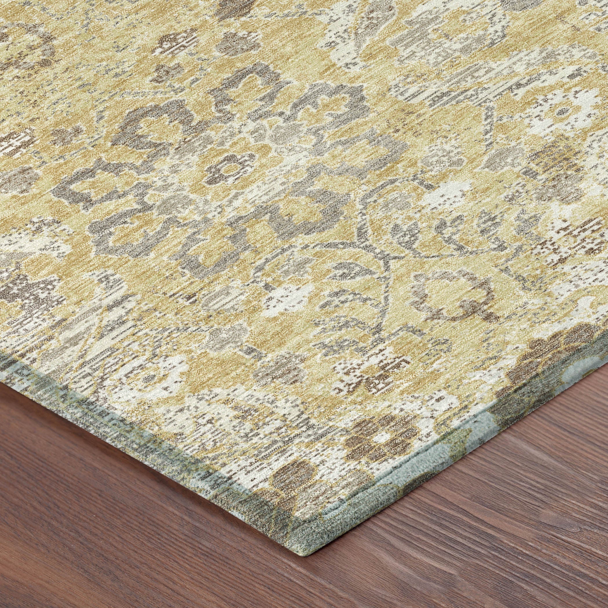 5' X 8' Gold And Wheat Damask Washable Indoor Outdoor Area Rug Homeroots Outdoor