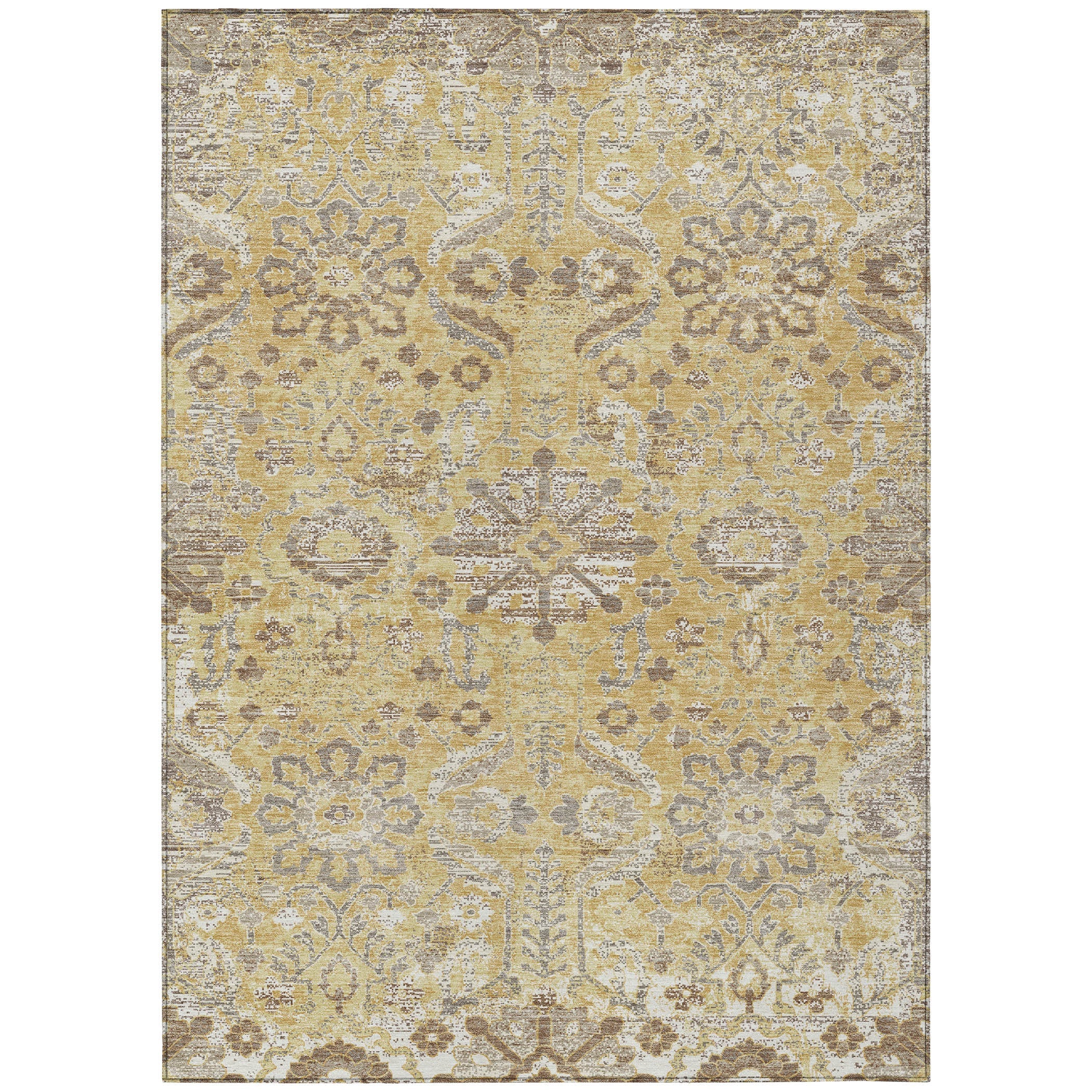 5' X 8' Gold And Wheat Damask Washable Indoor Outdoor Area Rug Homeroots Outdoor