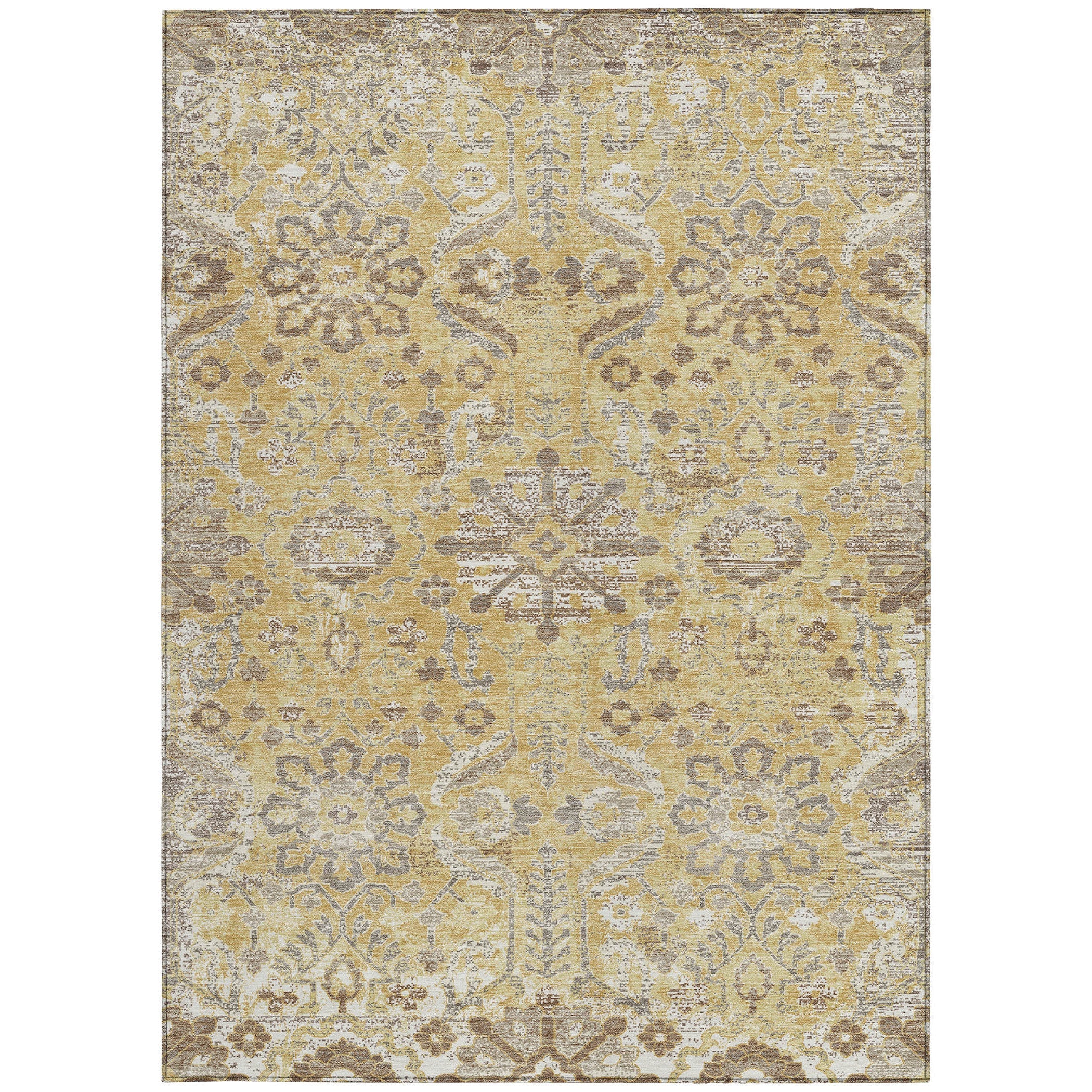 5' X 8' Gold And Wheat Damask Washable Indoor Outdoor Area Rug Homeroots Outdoor