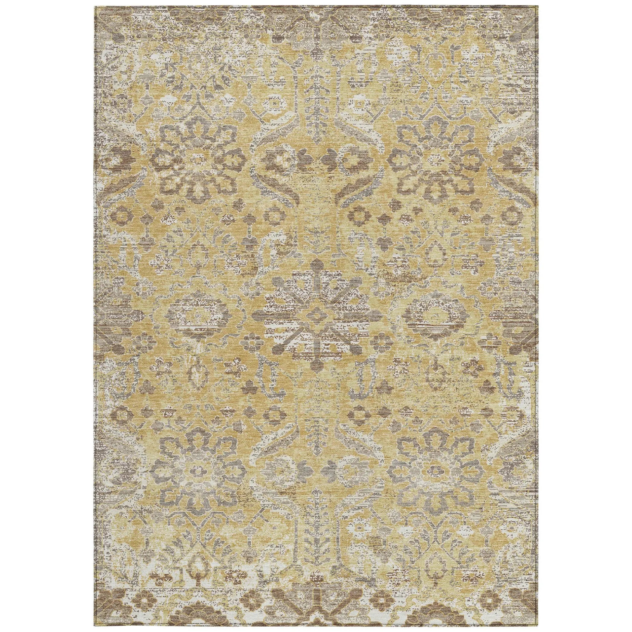 5' X 8' Gold And Wheat Damask Washable Indoor Outdoor Area Rug Homeroots Outdoor