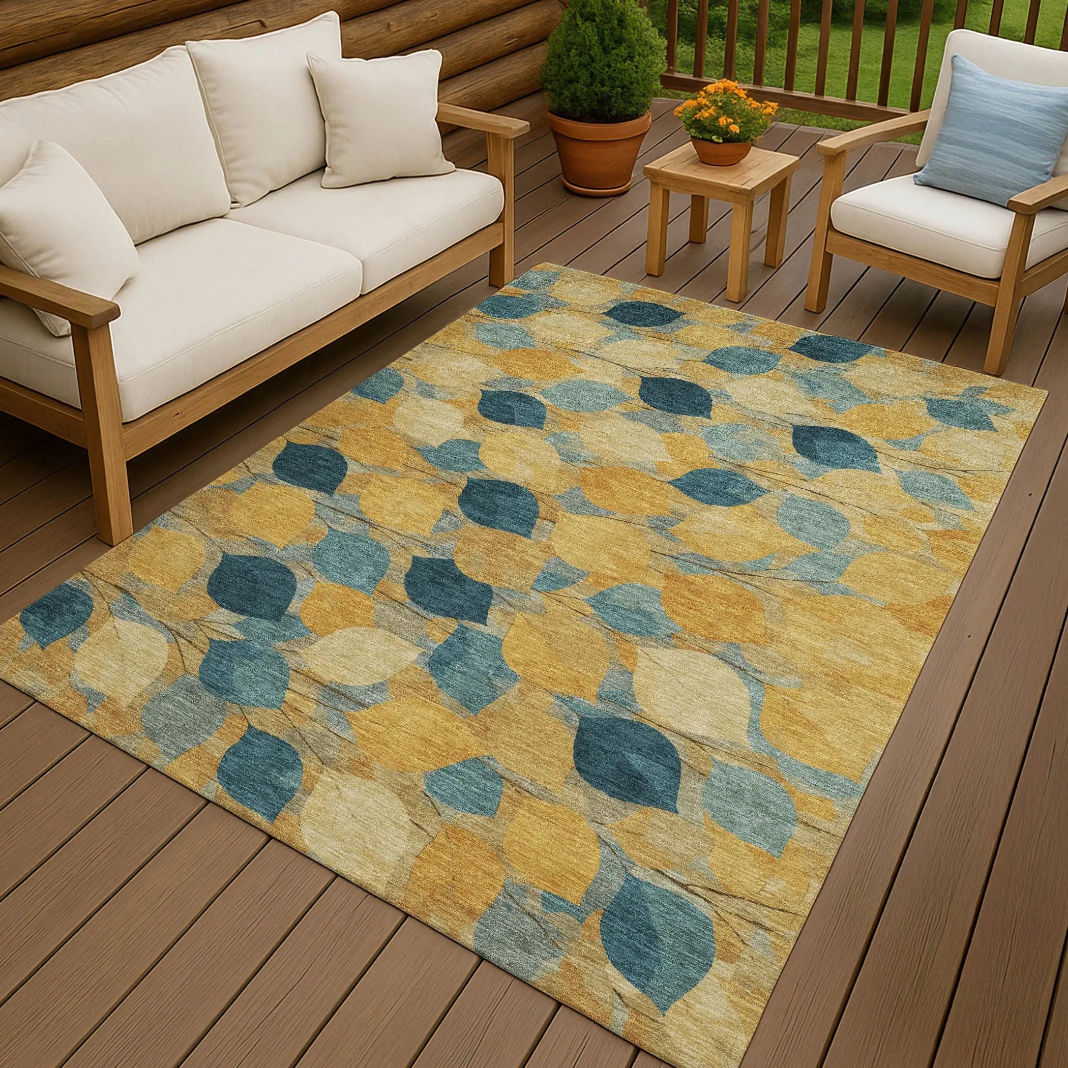 5' X 8' Gold And Wheat Floral Washable Indoor Outdoor Area Rug Homeroots Outdoor