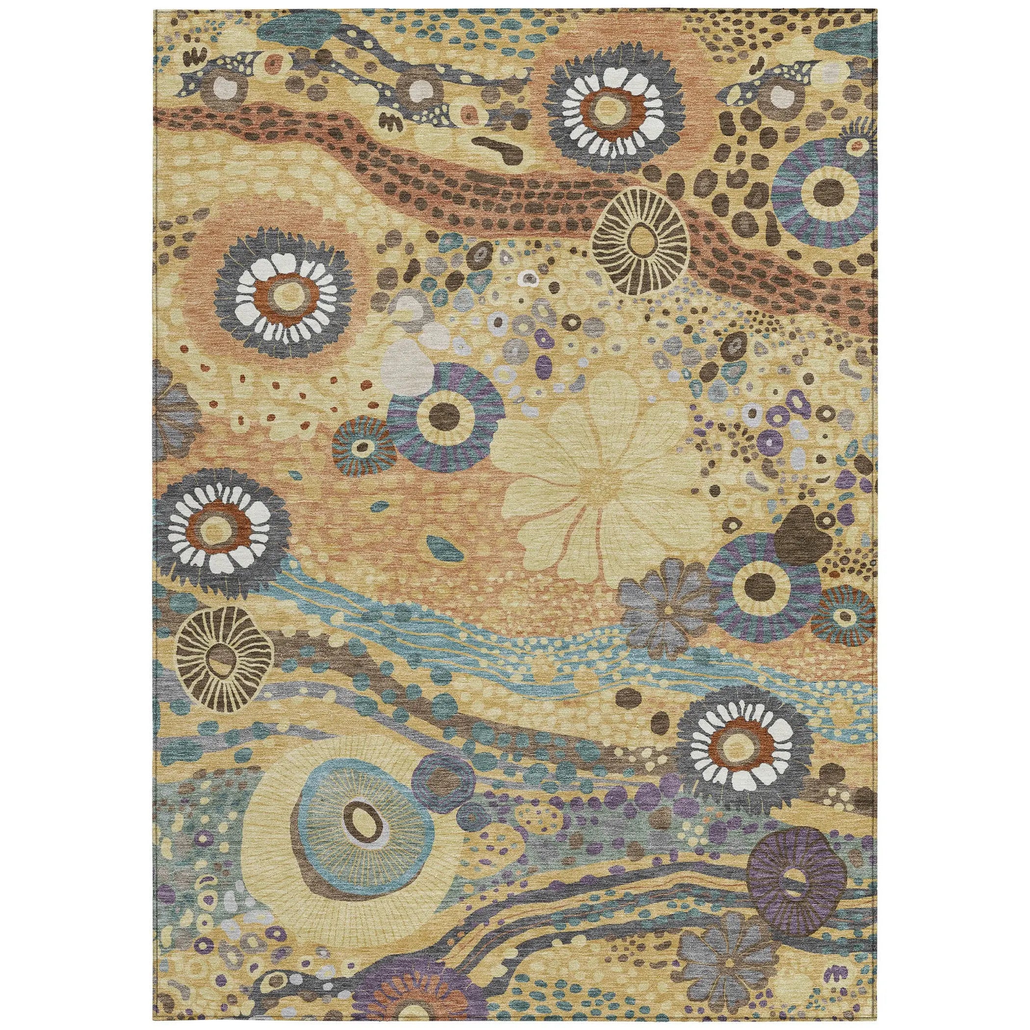 5' X 8' Gold And Wheat Floral Washable Indoor Outdoor Area Rug Homeroots Outdoor