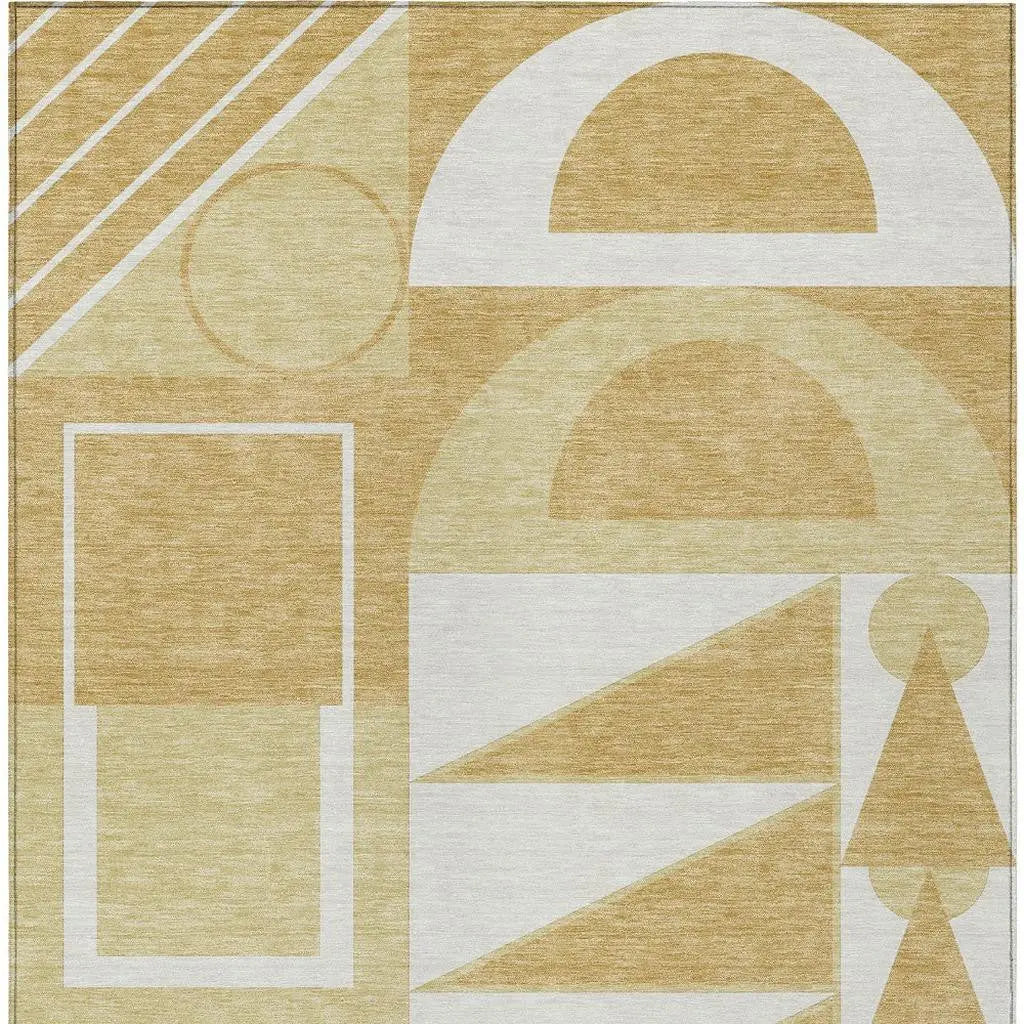 5' X 8' Gold And Wheat Geometric Washable Indoor Outdoor Area Rug Homeroots Outdoor