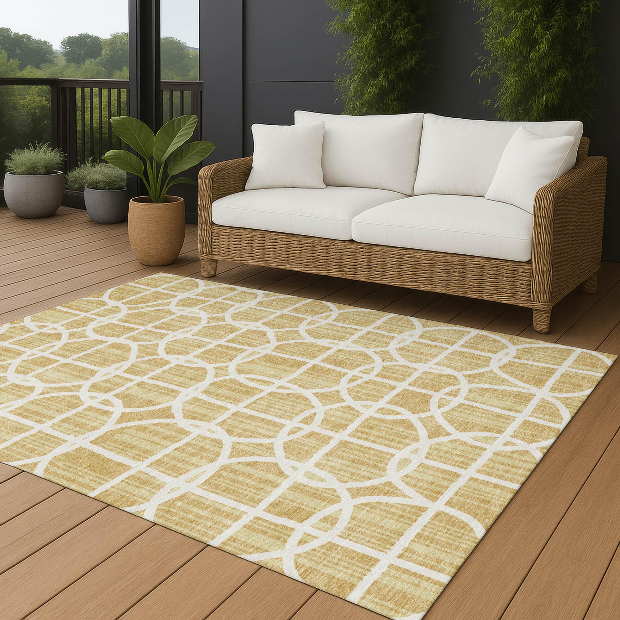 5' X 8' Gold And Wheat Geometric Washable Indoor Outdoor Area Rug Homeroots Outdoor